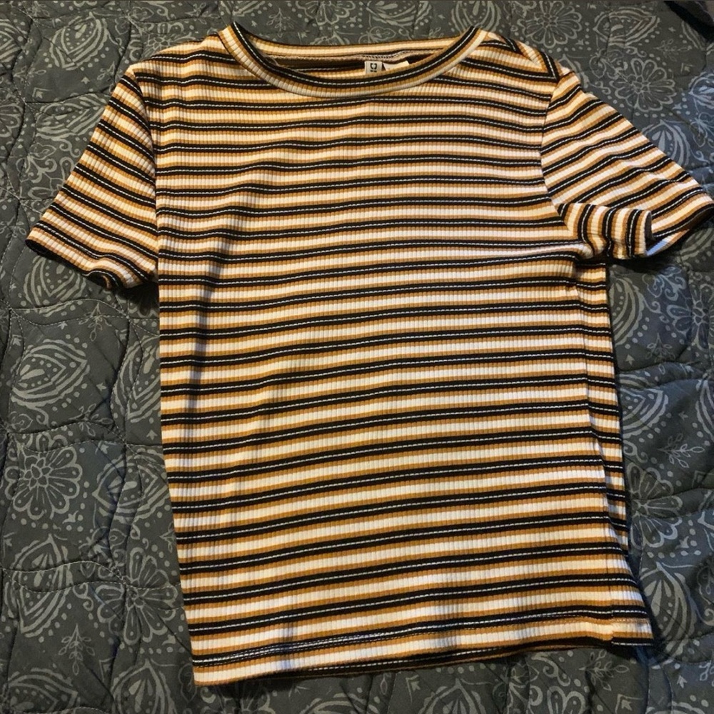 H&M Striped Short Sleeve Tee - Black, Brown, White